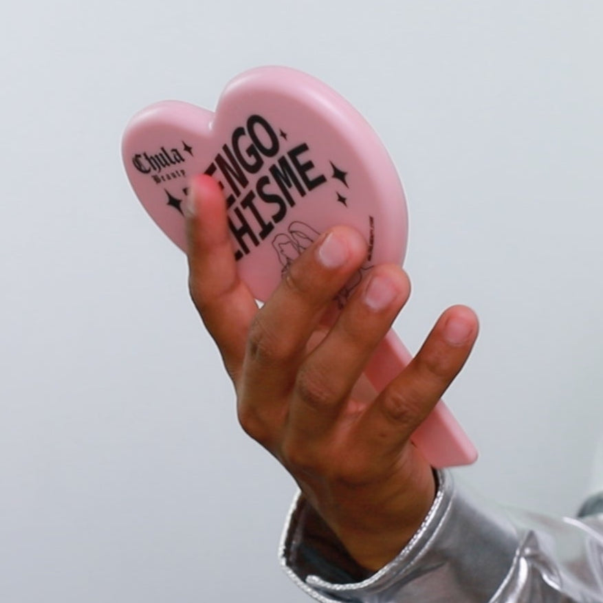 Chula Beauty 'Tengo Chisme' Pink Heart Shaped Makeup Hand Mirror Travel Friendly (LIMITED EDITION)